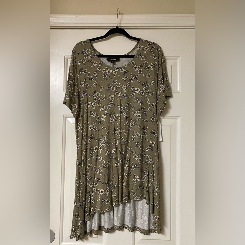 CHELSEA 18/20 Floral Olive Green Tunic NWT